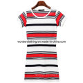 Stripe Fashion été col rond coton gros fille T-shirt